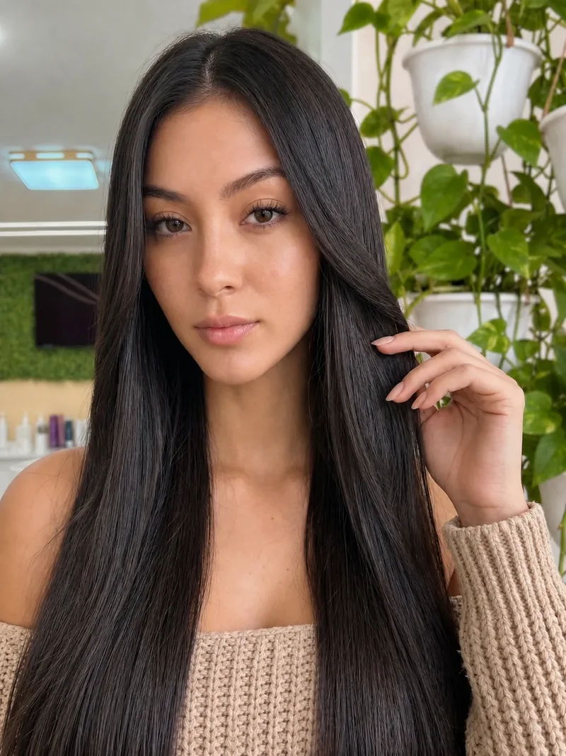 Alisamento com botox capilar em cabelo escuro — Studio Brün Recife